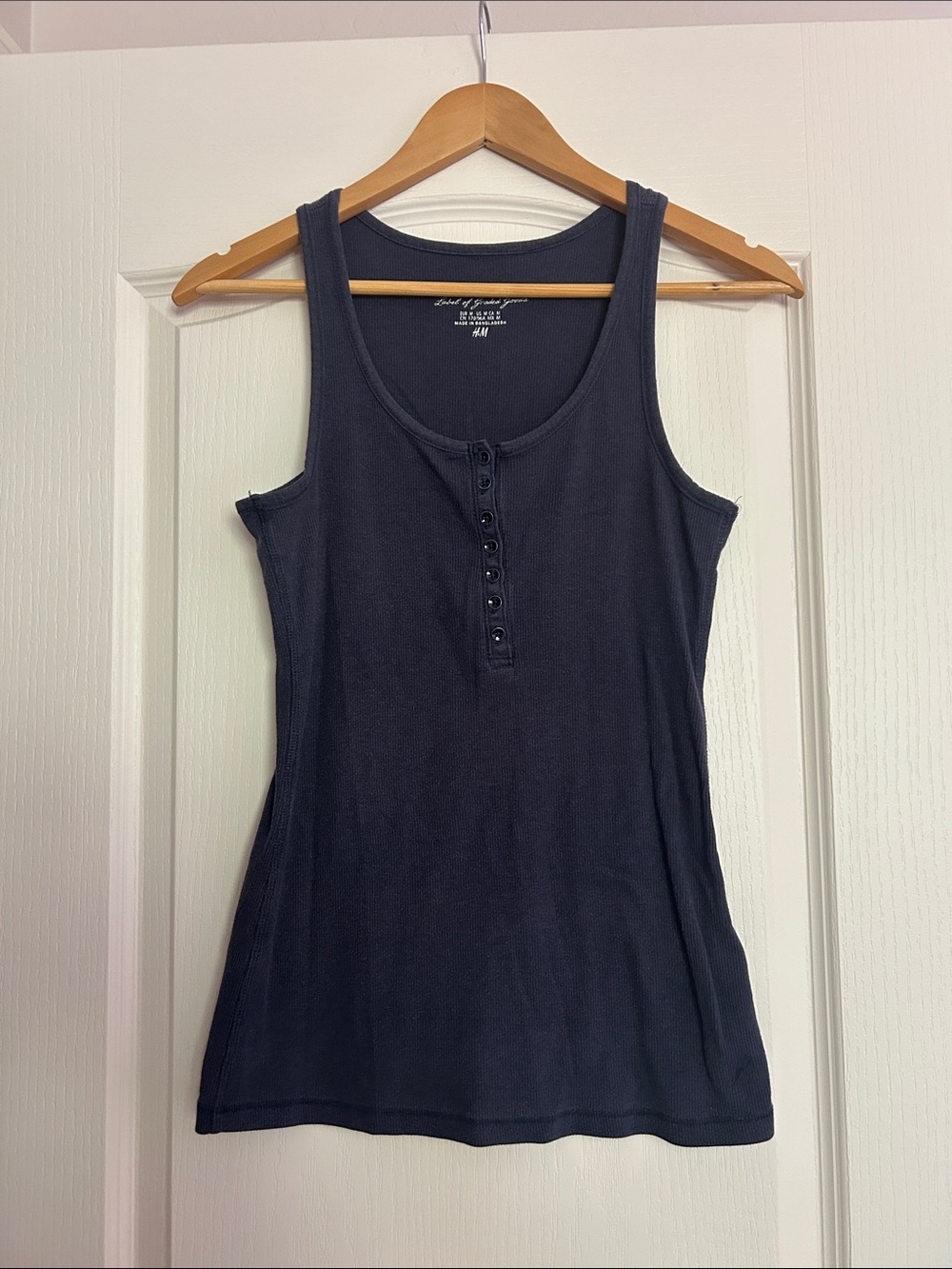 H&M Dark Navy Ribbed Henley Tank Top